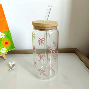 500Ml Pink Bow Cute Glass Cups VelnoraUSA