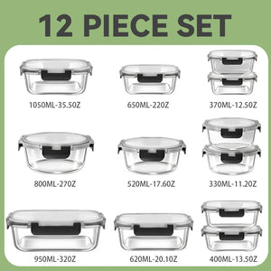 12Pcs Glass Lunch Box Food Storage VelnoraUSA