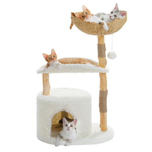Modern Cat Tree Tower Natural Solid VelnoraUSA