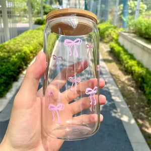 500Ml Pink Bow Cute Glass Cups VelnoraUSA