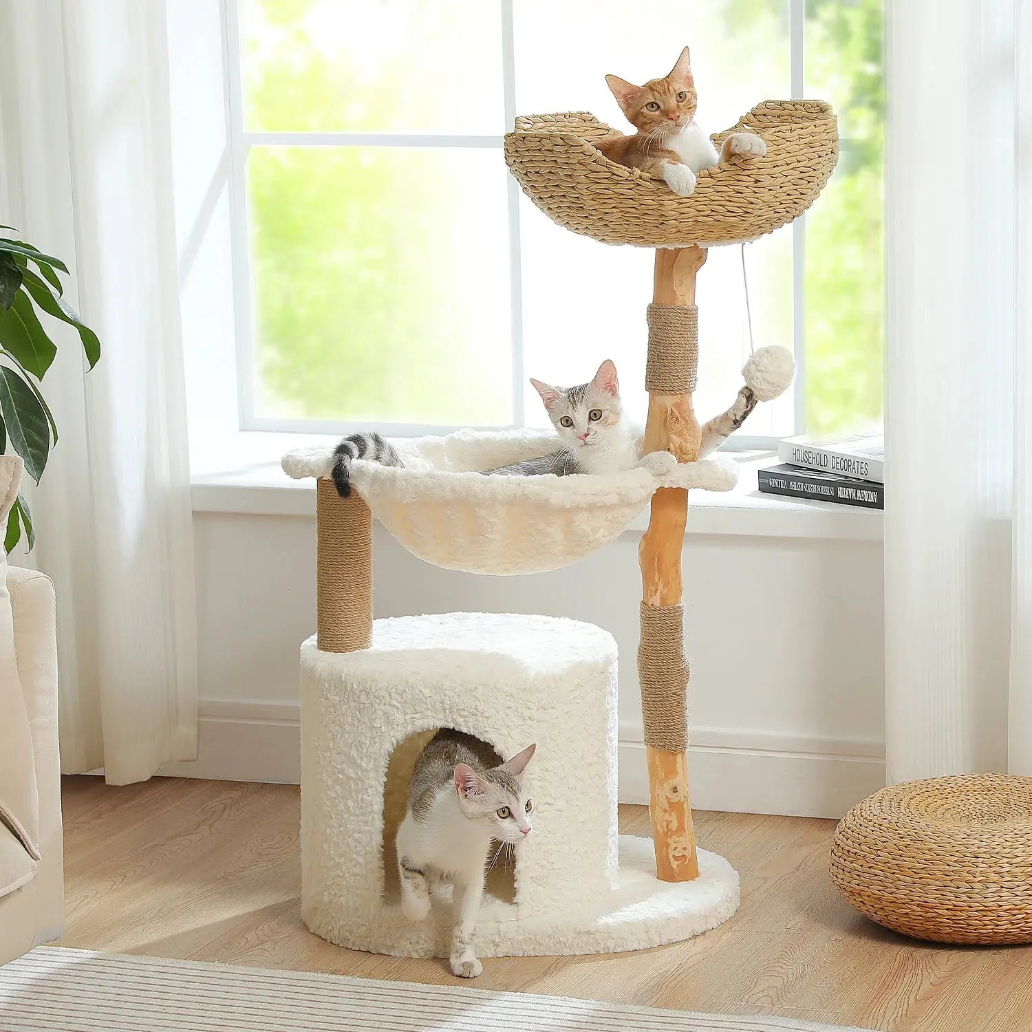Modern Cat Tree Tower Natural Solid VelnoraUSA