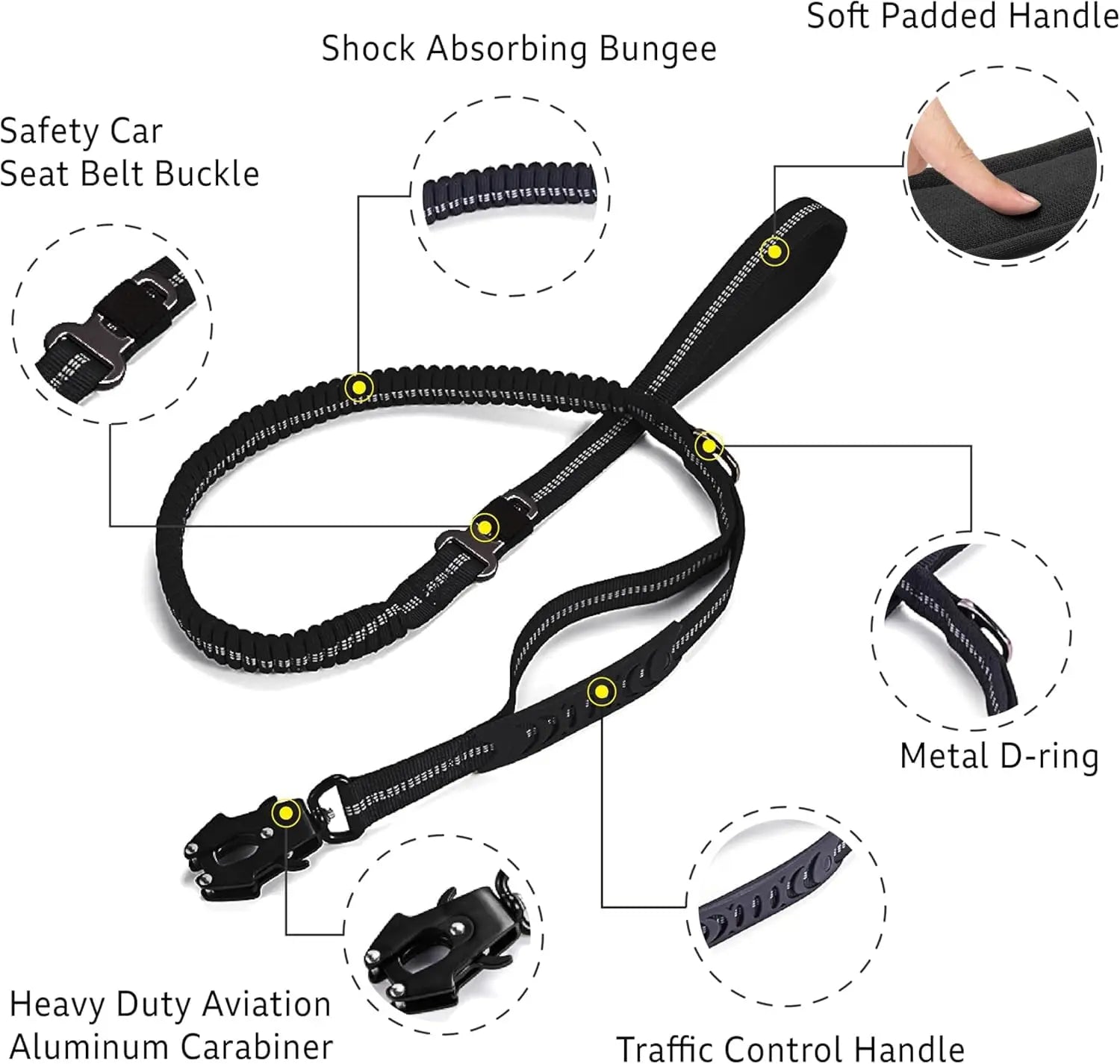 Reflective Dog Leash with Seatbelt