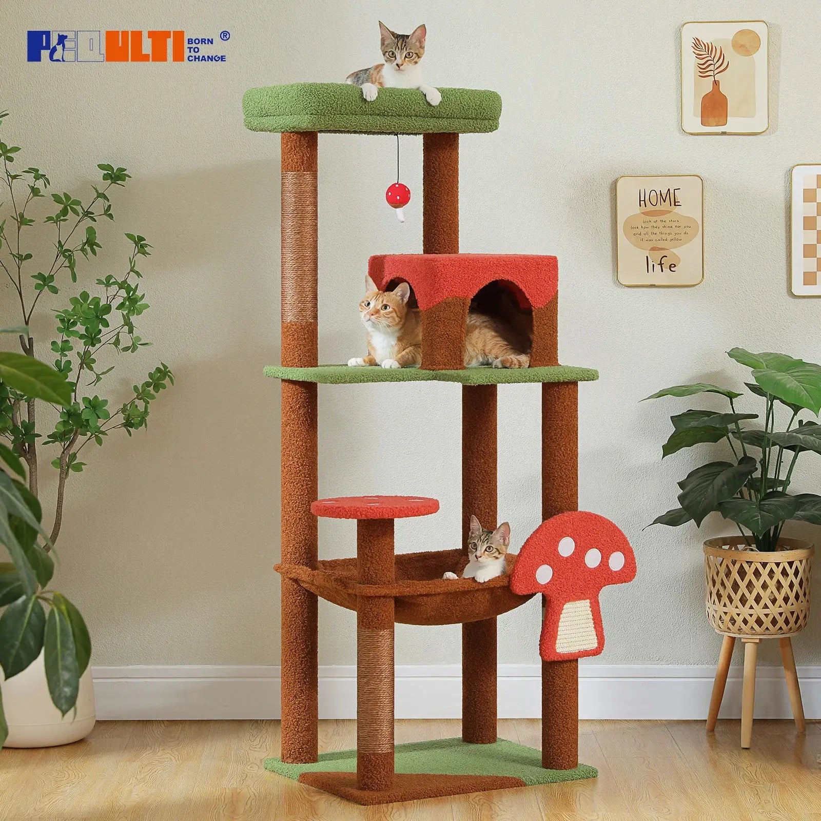 Brown Mushroom-Shaped Design Cat Tower Ceiling VelnoraUSA
