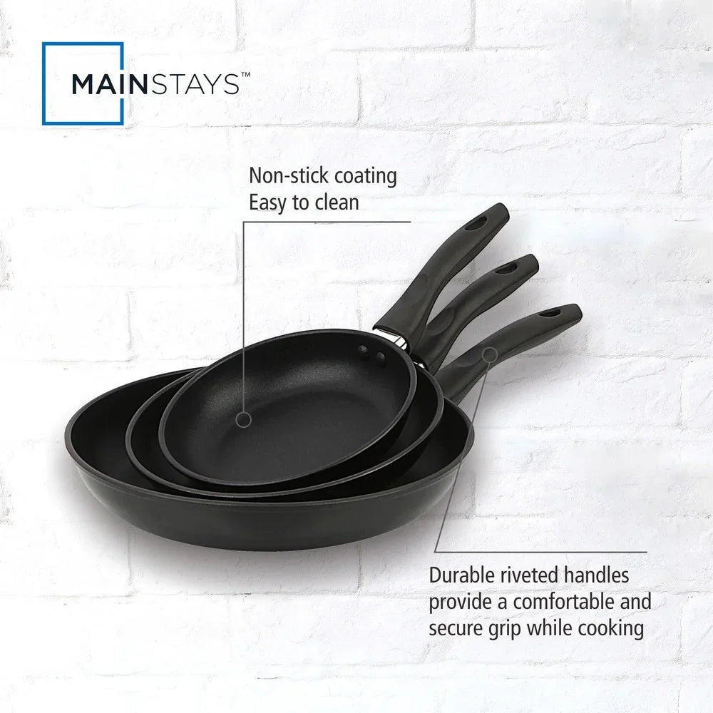 3-Piece Nonstick Skillet Set Aluminum Cookware VelnoraUSA