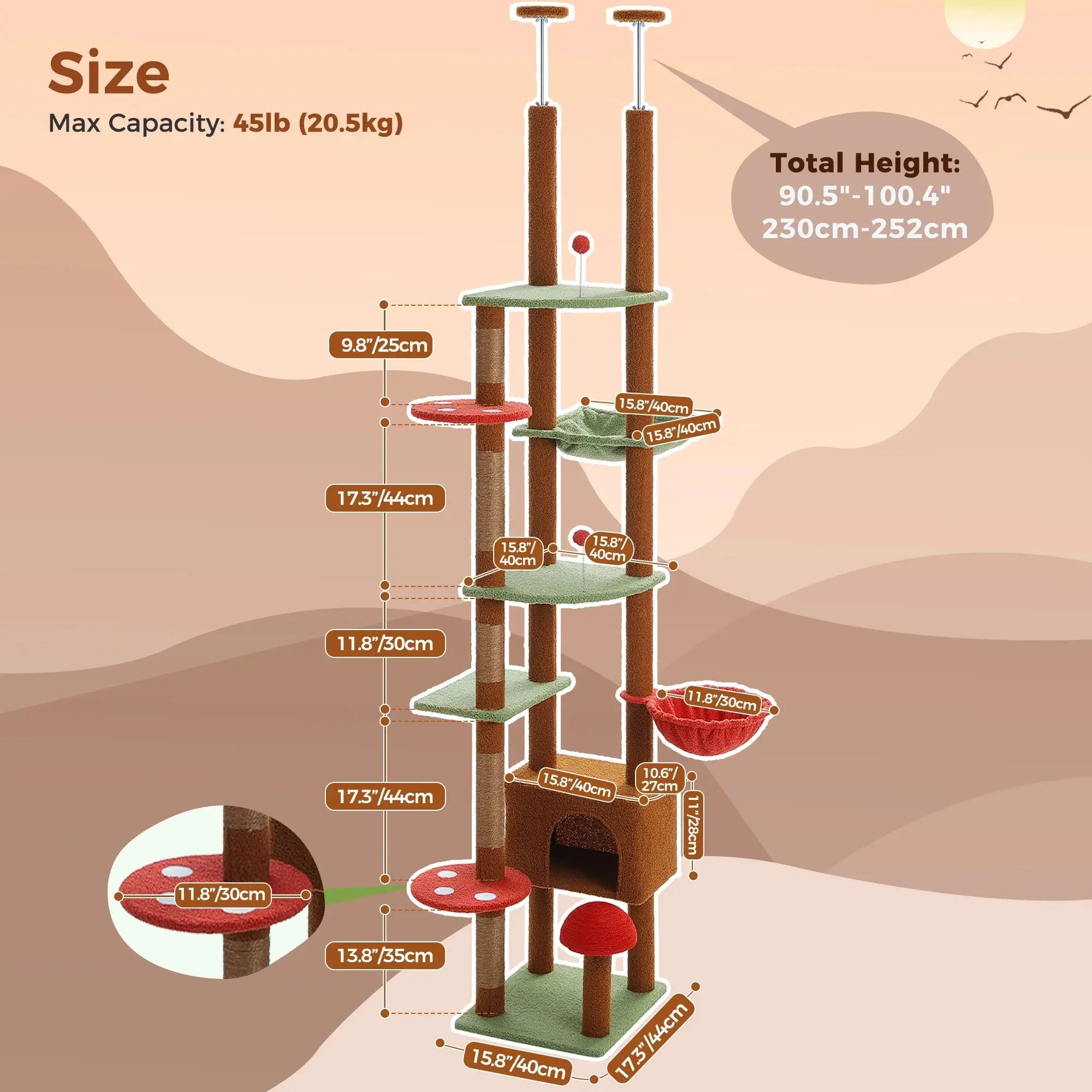 Brown Mushroom-Shaped Design Cat Tower Ceiling VelnoraUSA