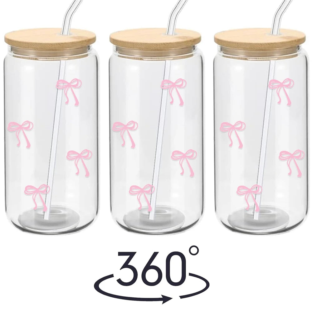500Ml Pink Bow Cute Glass Cups VelnoraUSA