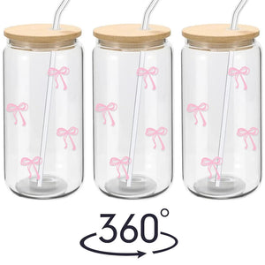 500Ml Pink Bow Cute Glass Cups VelnoraUSA
