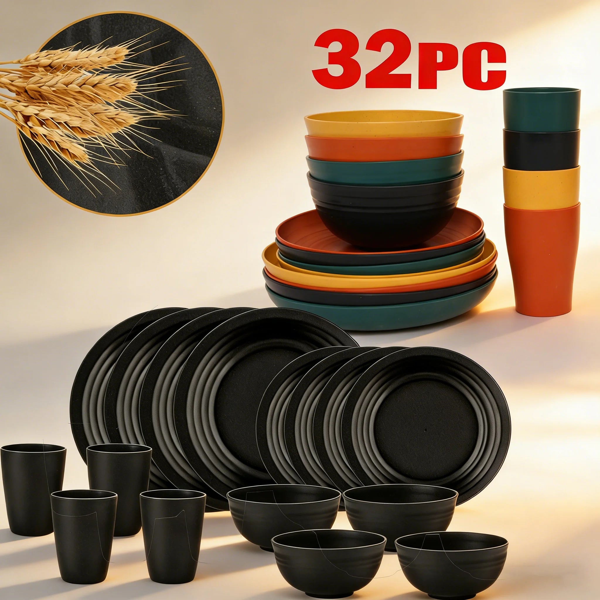 32-Piece Wheat Straw Dinnerware Set VelnoraUSA