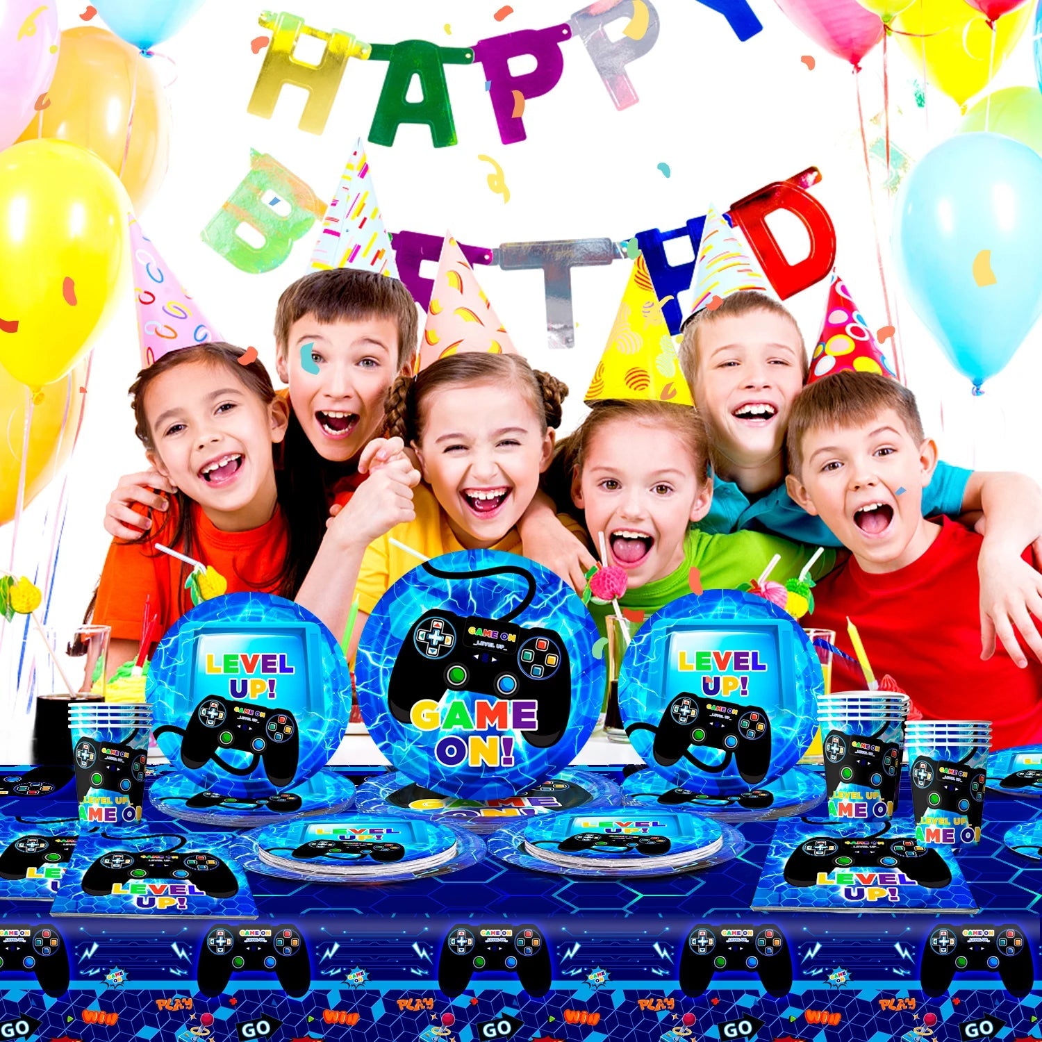 Gamer Birthday Decorations Blue 65Pcs Gaming VelnoraUSA