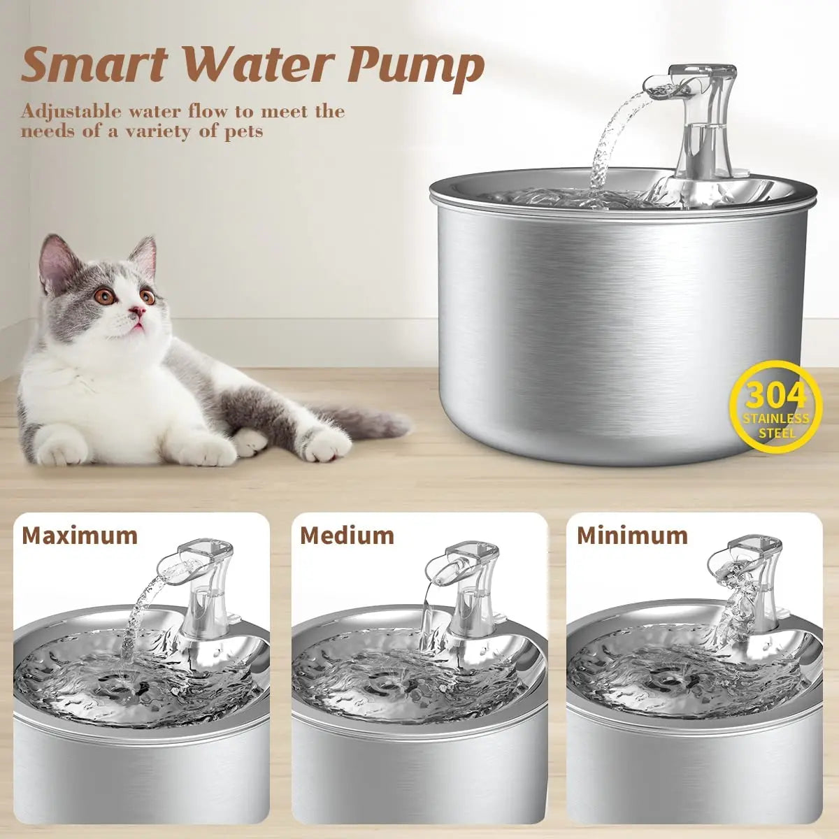 2L Fully Stainless Steel Pet Water VelnoraUSA