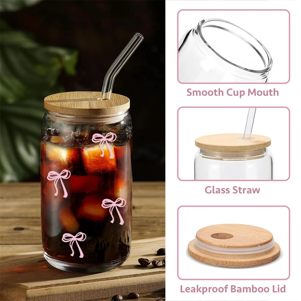 500Ml Pink Bow Cute Glass Cups VelnoraUSA