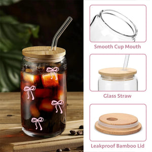500Ml Pink Bow Cute Glass Cups VelnoraUSA