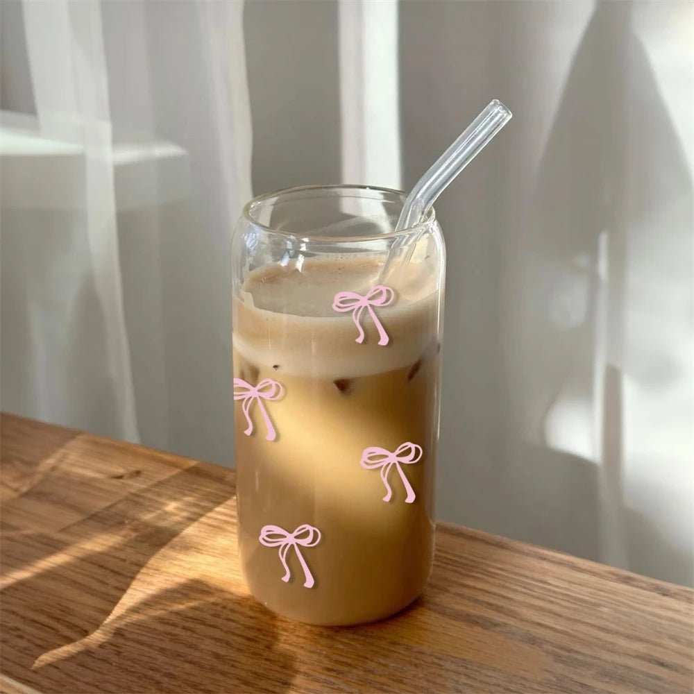 500Ml Pink Bow Cute Glass Cups VelnoraUSA