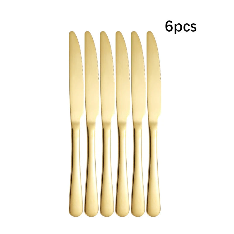 6/30Pcs Golden Stainless Steel Tableware Knife VelnoraUSA