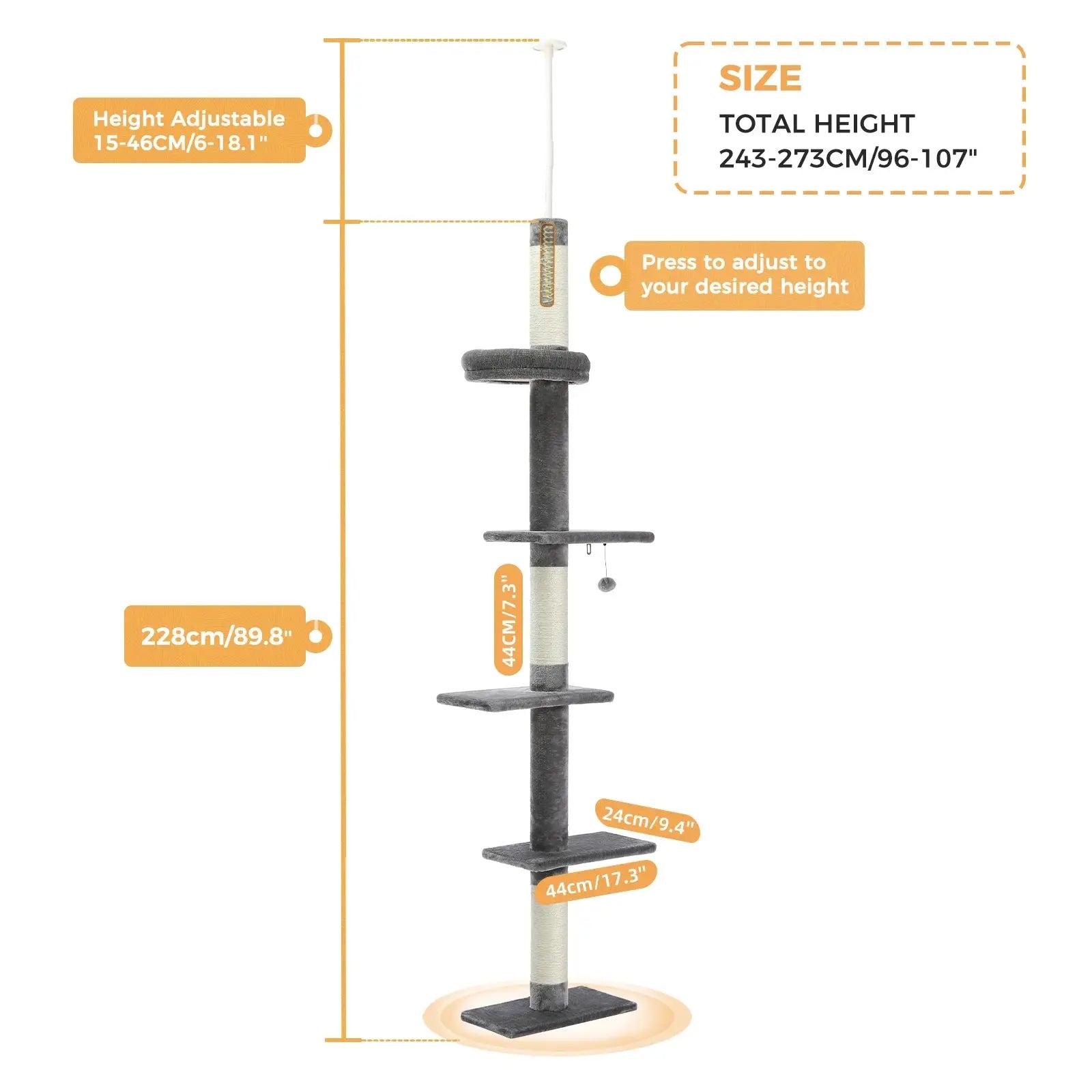 Adjustable Height Cat Tree Indoor Floor VelnoraUSA