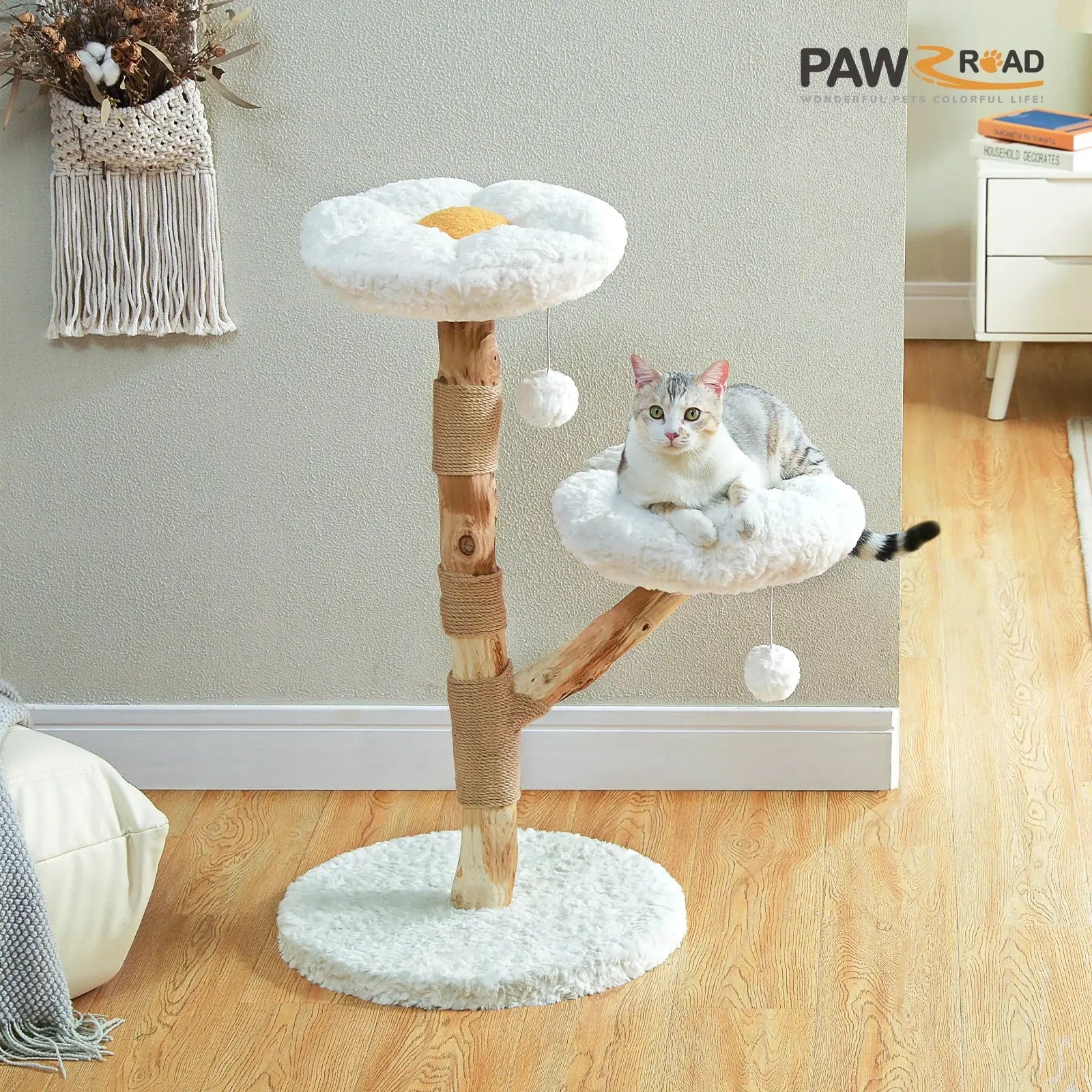Modern Cat Tree Tower Natural Solid VelnoraUSA