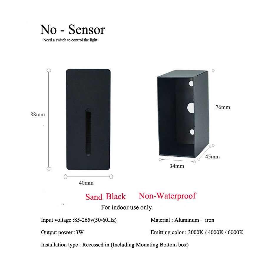 Pir Sensor Wall Lamp Embedded Step VelnoraUSA
