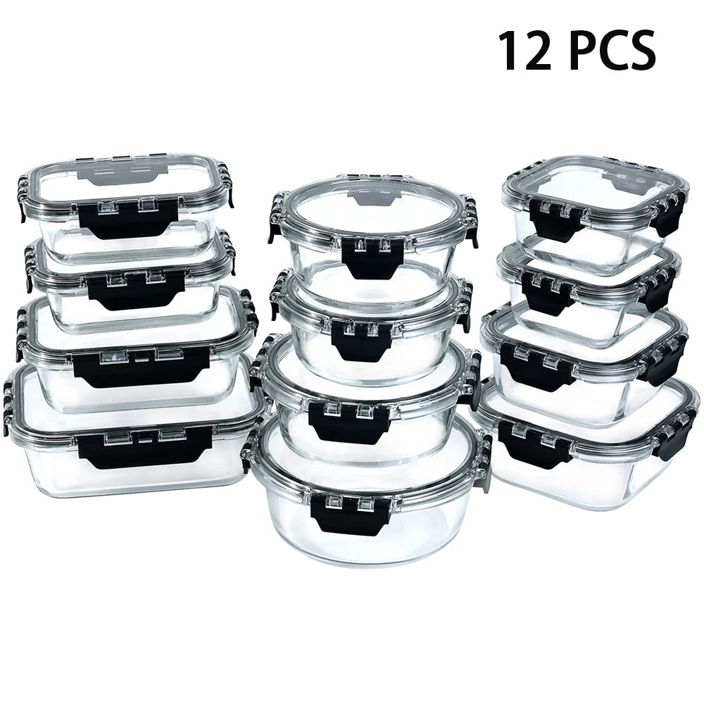 12Pcs Glass Lunch Box Food Storage VelnoraUSA