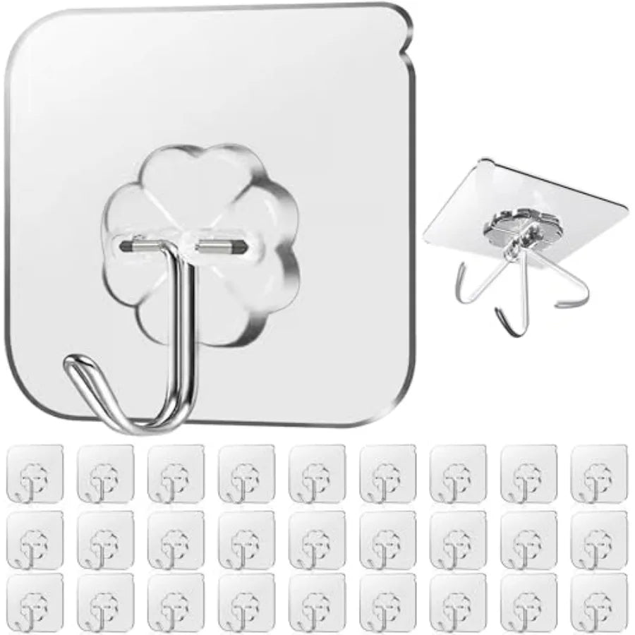 Clear Adhesive Wall Hooks Set