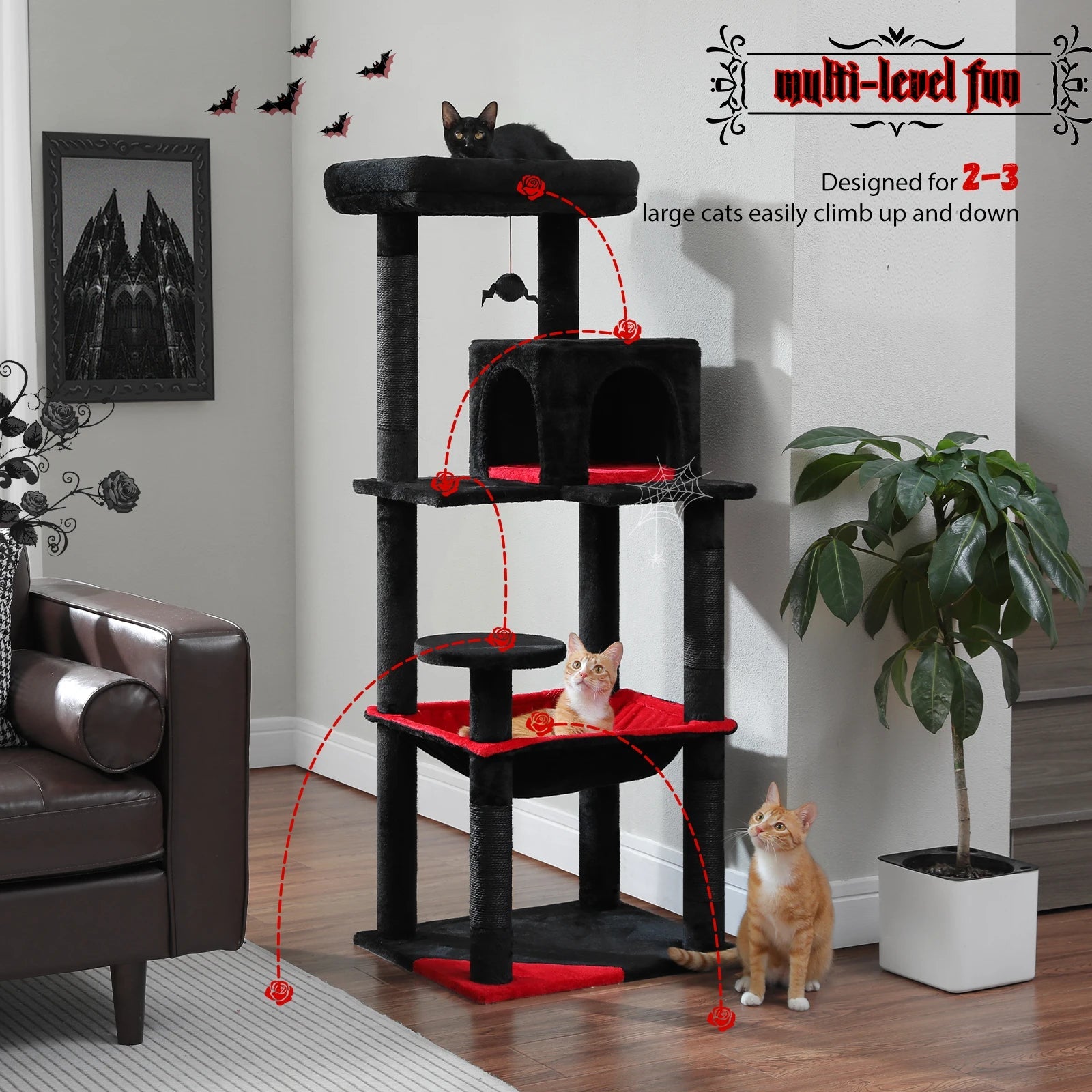 Gothic Cat Tree Indoor Cats Tall VelnoraUSA