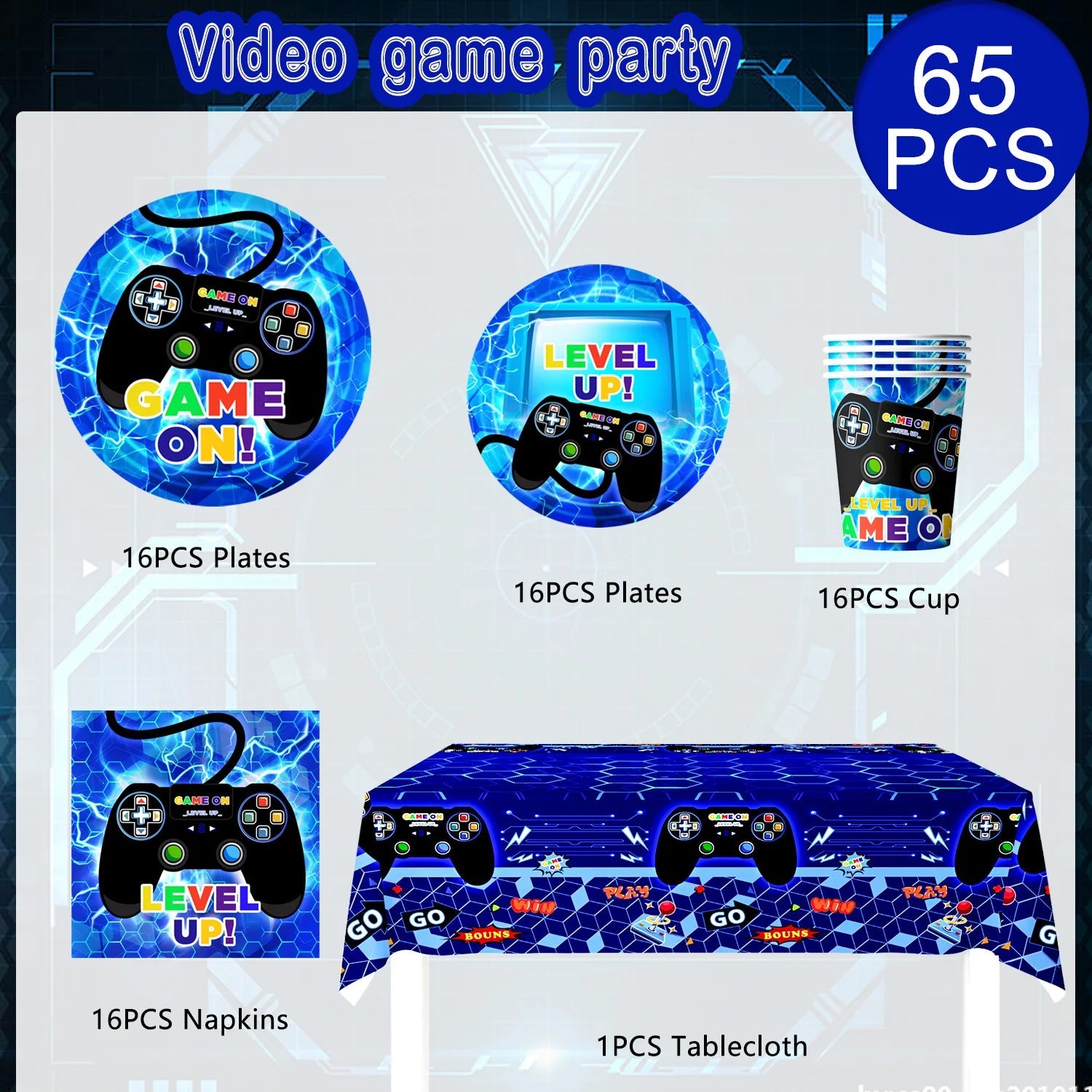 Gamer Birthday Decorations Blue 65Pcs Gaming VelnoraUSA