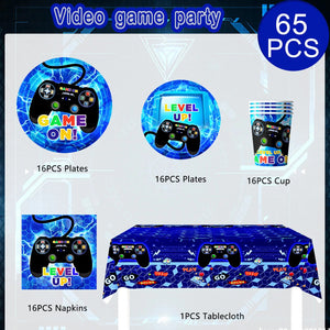 Gamer Birthday Decorations Blue 65Pcs Gaming VelnoraUSA